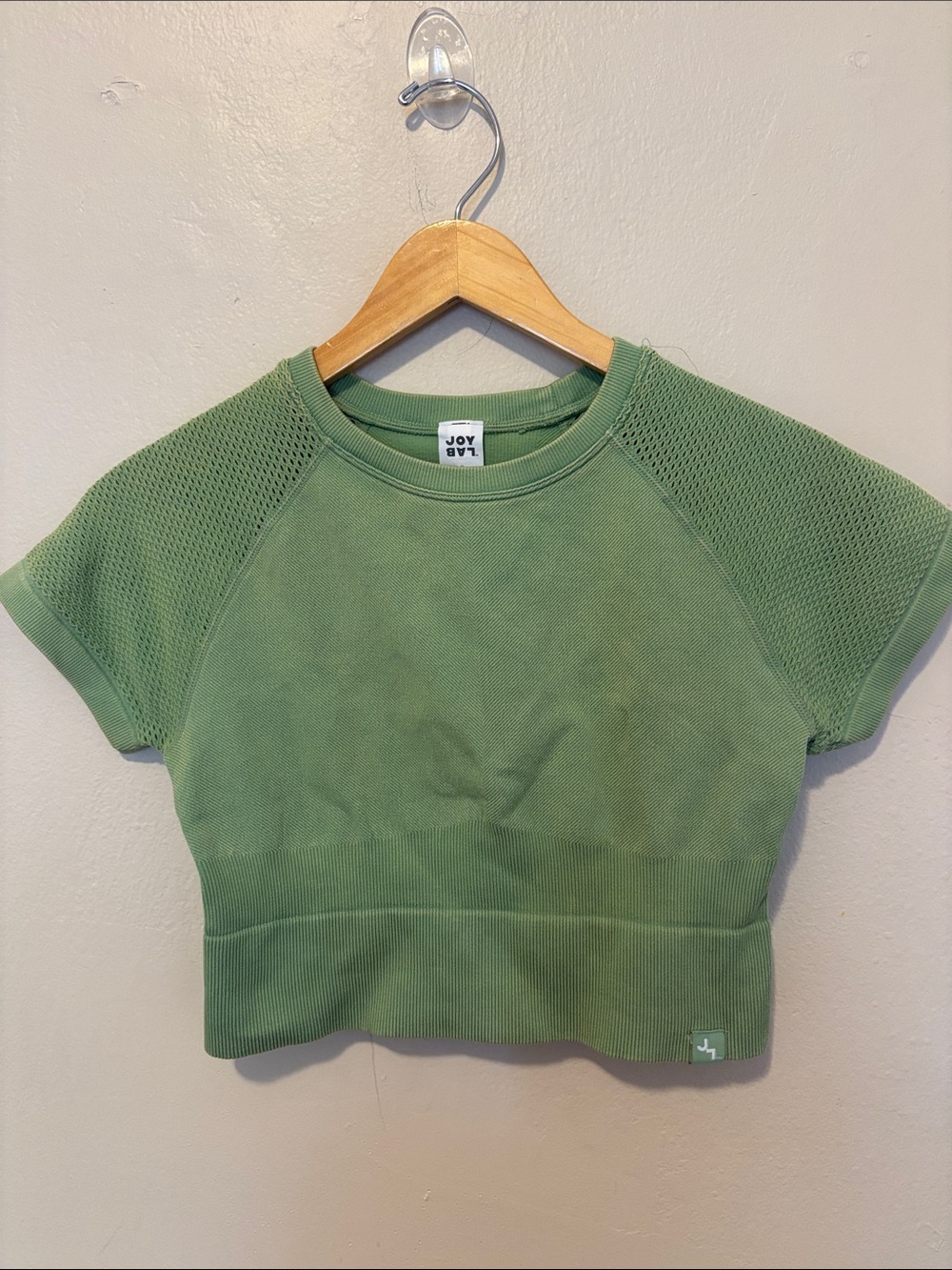 JoyLab Olive Green Seamless Mesh Sleeve Crop Top